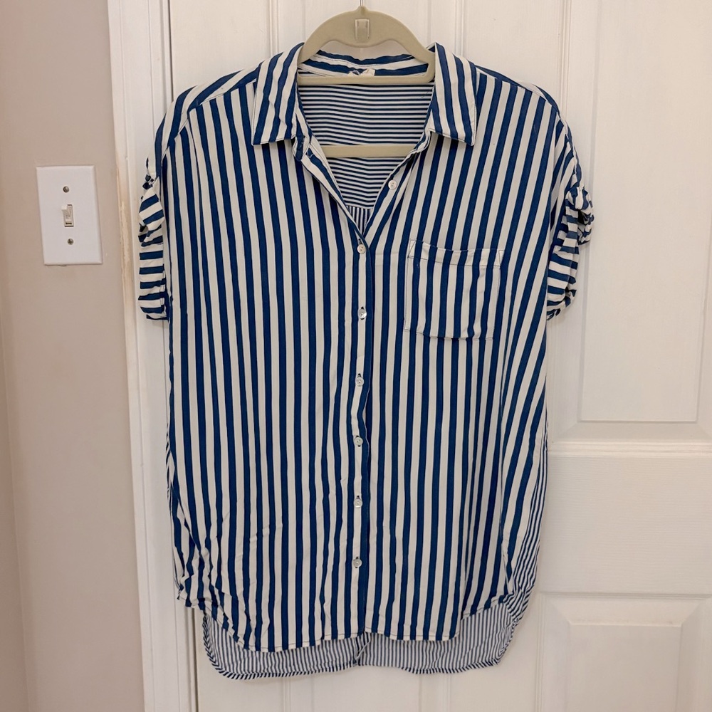 Jane & Delancey Mixed Stripes Short Sleeve Button Down Shirt